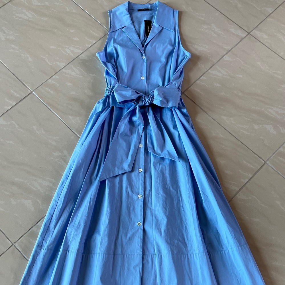 #2117 Natori Sky Fall Cotton Poplin Halter Belted ShirtDress S